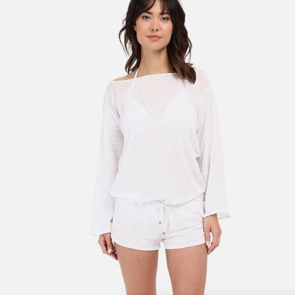 Vitamin A Striped Solana Long Sleeve Romper Swim Cover Up One Size - Picture 9 of 9